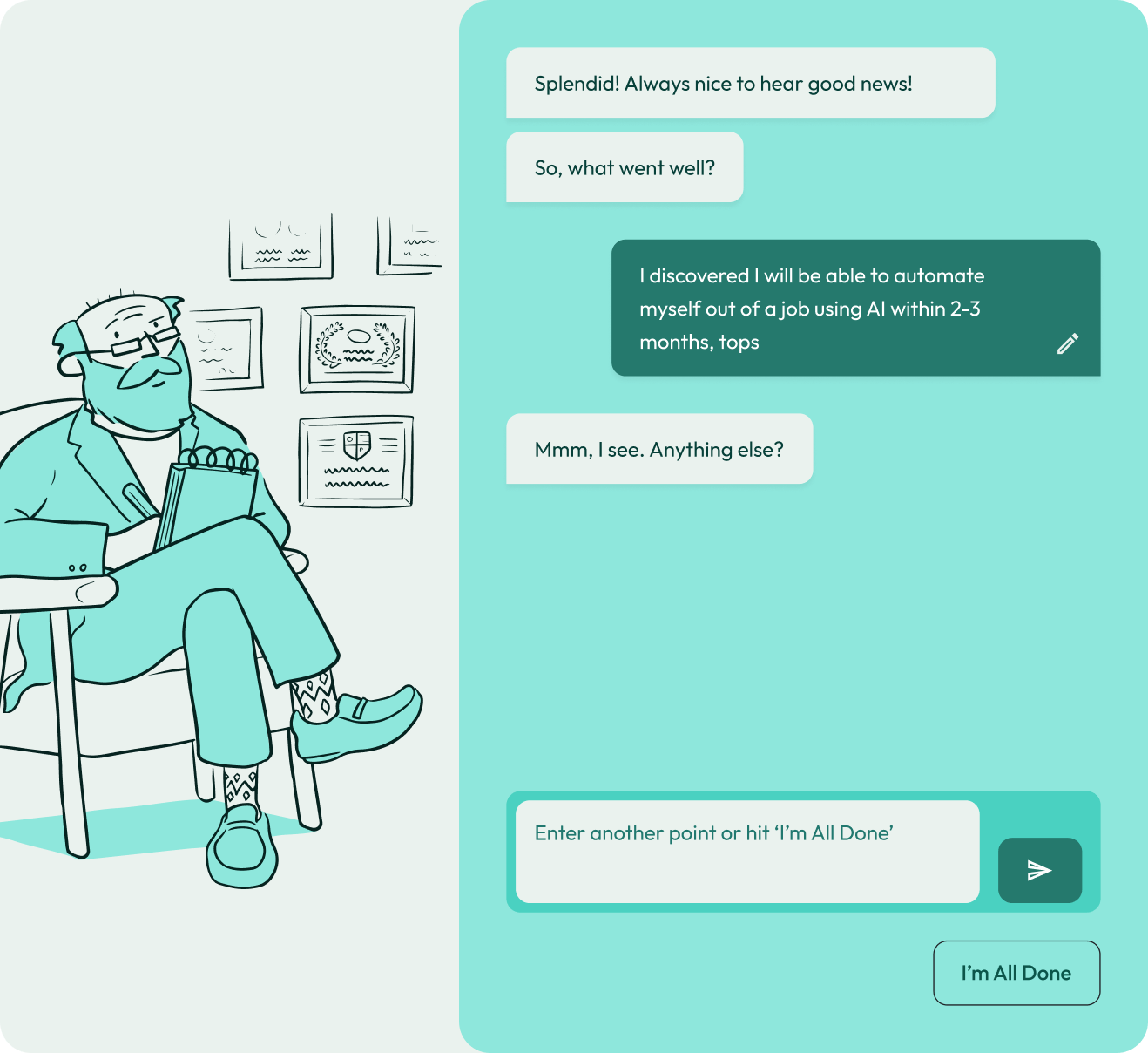 screenshot of Dr Retro's unique chat-style interface
